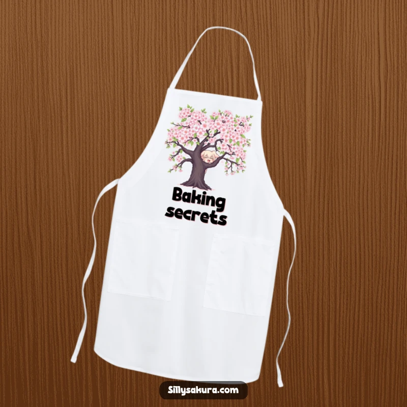 Funny Character Apron: A mischievous character peeks from behind cherry blossoms, adding playful spring fun to your kitchen attire.