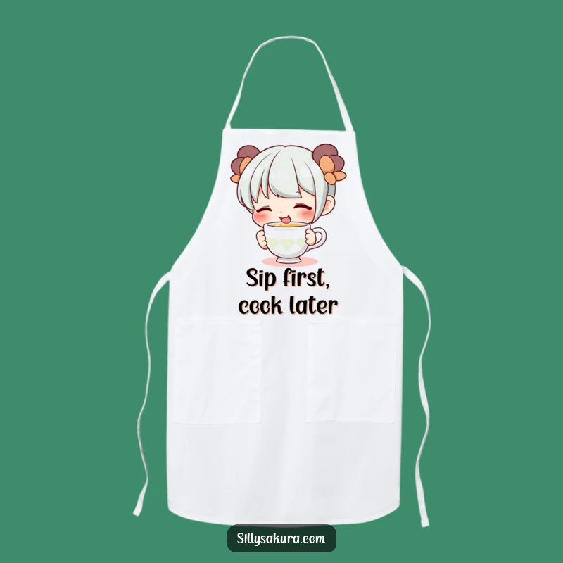 Funny Teacup Sipping Character Apron - Cute Kitchen Gift