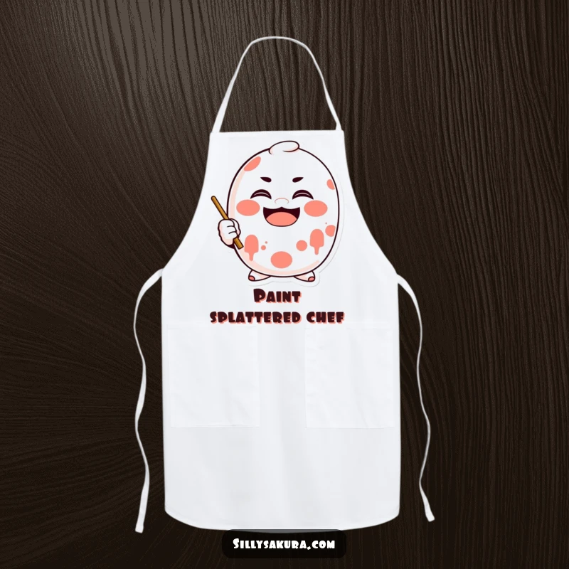 Funny Daruma Apron featuring a character doll painting a happy smile, adding cheer to cooking.