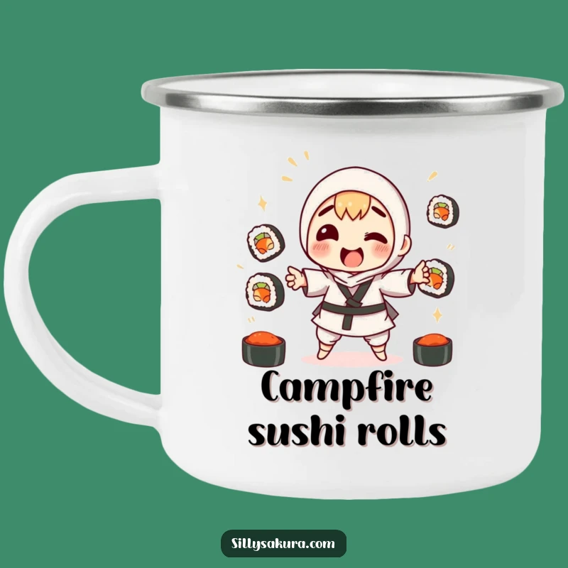 Funny Sushi Juggling Camping Mug: Outdoor Laughs for Japanese Food Lovers