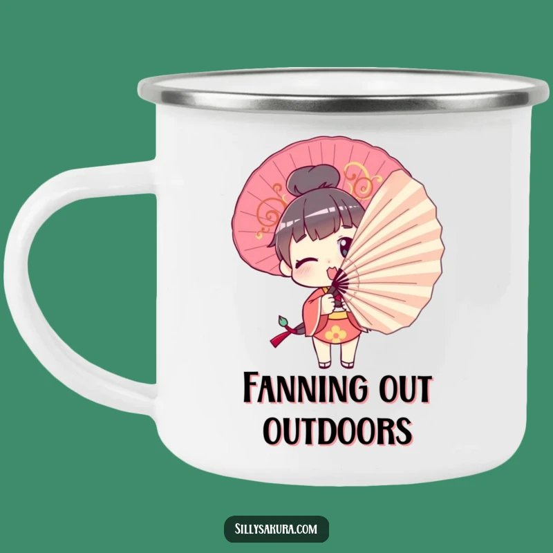 Funny Camping Mug: Fan Pose Outdoors, Comedic Funny Gift