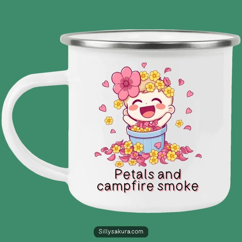 Funny Laughing Petal Spill Character Camping Mug - Durable & Vibrant