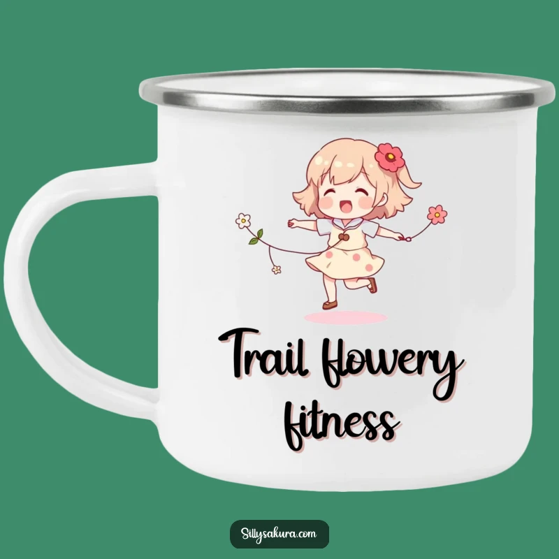 Funny Skipping Character Camping Mug: Enjoy Drinks with Flower Power