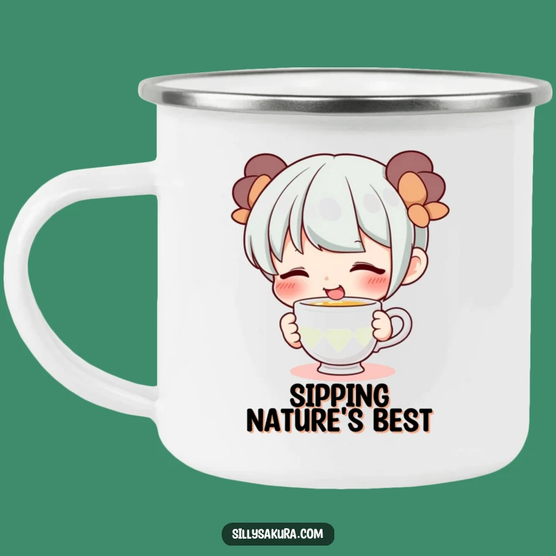 Funny Teacup Sipping Character Camping Mug - Durable & Playful
