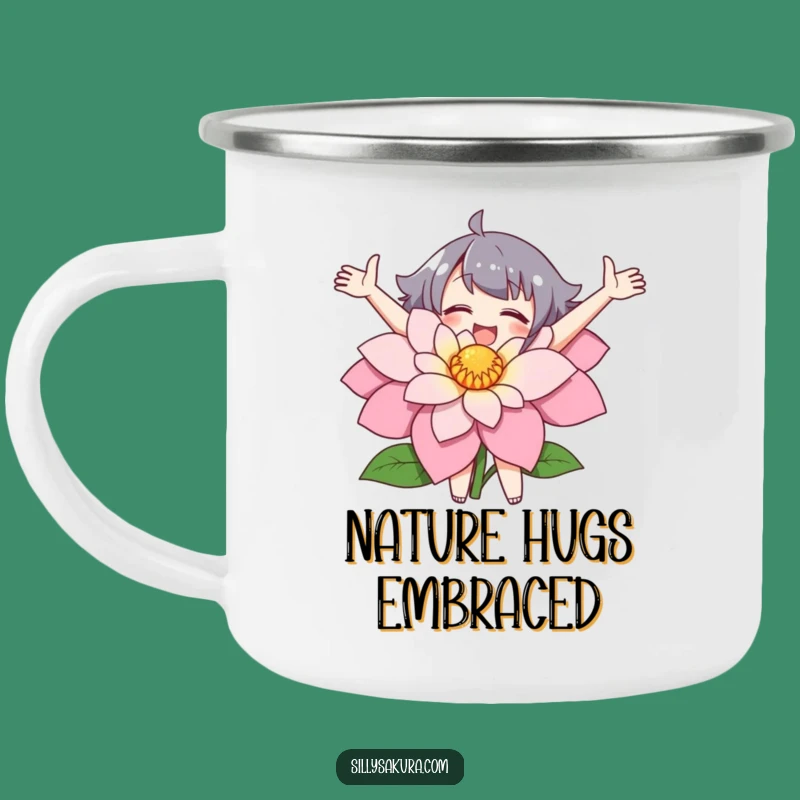 Funny Flower Embracer Camping Mug: Nature's Joy on the Go - Great Gift!