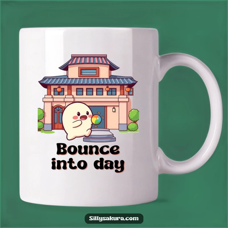 Funny Bouncing Character Mug: Playful Ball Action, Hilarious Gift for Fun Lovers