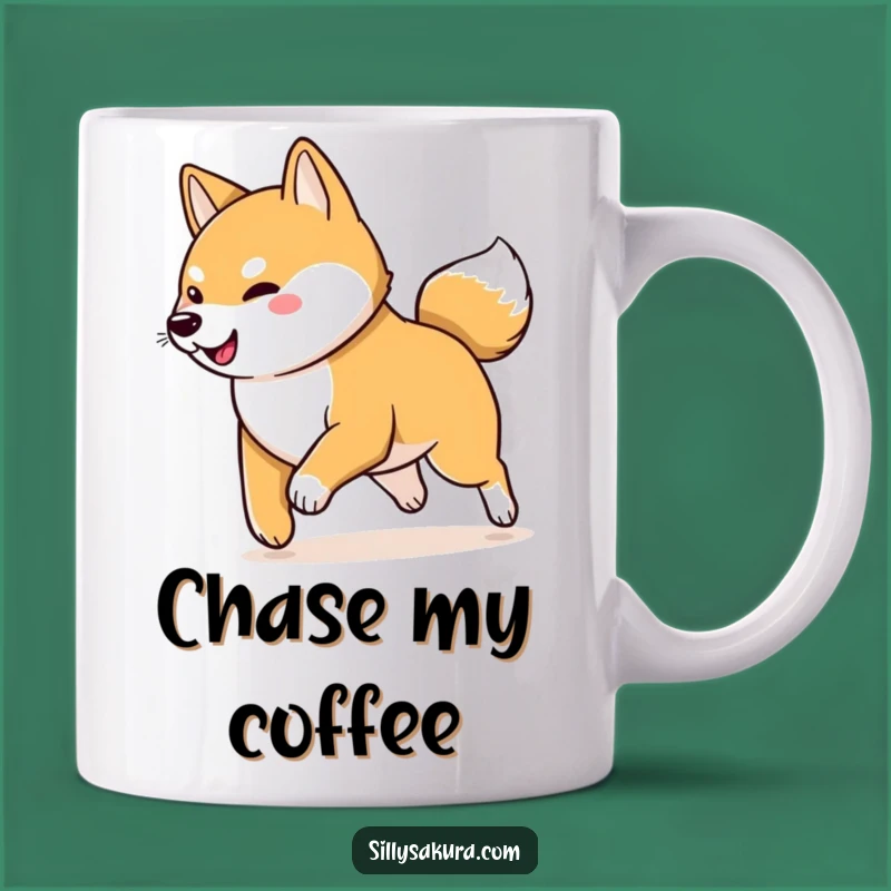 Funny Shiba Inu Mug: Playful Tail Chasing for a Happy Sip