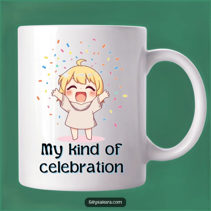 Funny Confetti Toss Mug: Joyful Character Celebration Gift! Perfect for Parties.