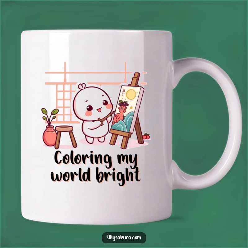 Funny Kawaii Artist Mug - Round Character Painting Art, Perfect Creative Gift