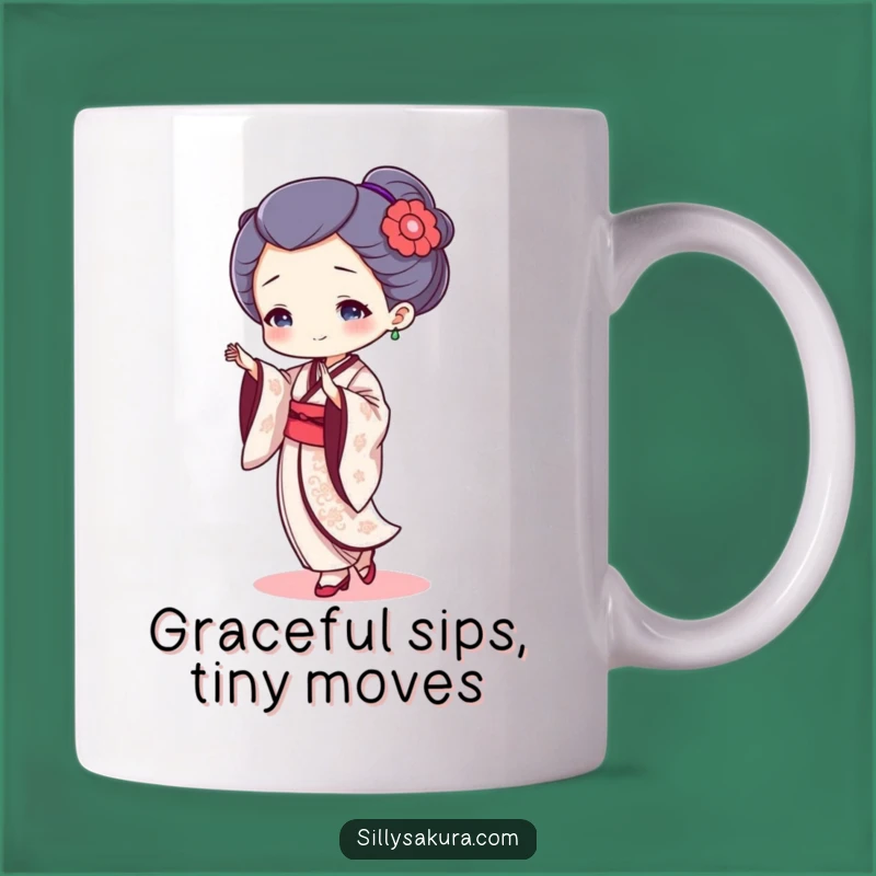 Funny Geisha Dancer Mug: Adorable Tiny Character in Graceful Motion, Perfect Humorous Gift!