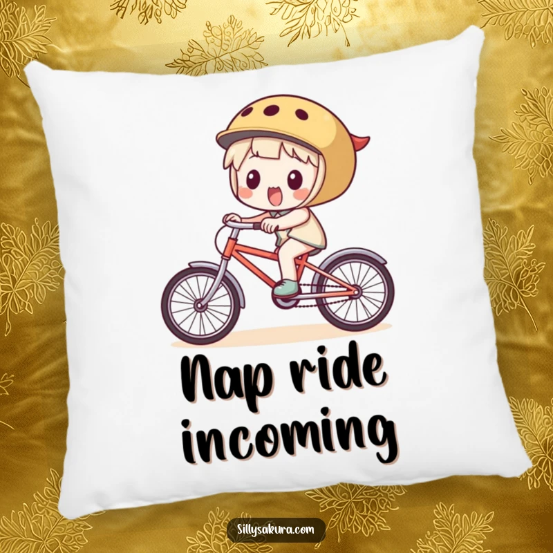 Funny Pillow: A whimsical character enjoys a bicycle ride, bringing a touch of playful comfort to any seating area.