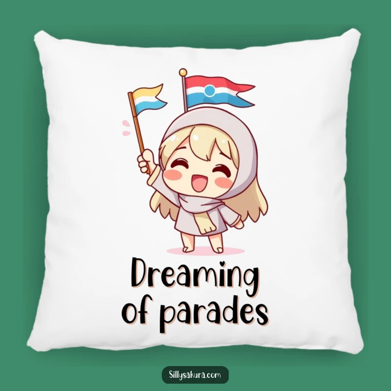 Funny Flag Waving Character Pillow - Cozy Comfy Humor for Your Home