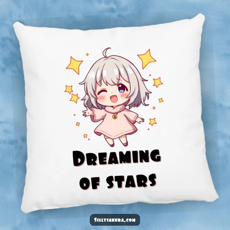 Funny Pillow featuring a character energetically juggling sparkling stars, providing comfort and a humorous, cosmic touch to home decor, a great gift.