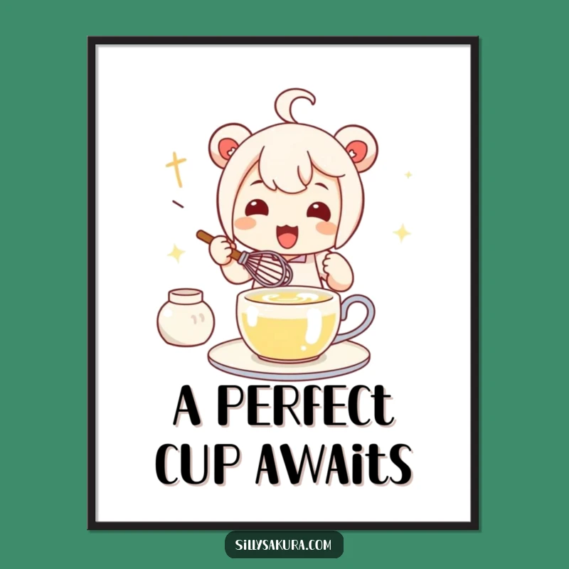 Funny Kawaii Tea Whisk Digital Art - Character for Instant Tea Lover Decor