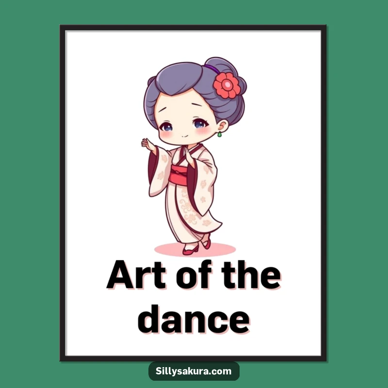 Funny Geisha Dancer Digital Print: Tiny Character's Graceful Art for Instant Download!