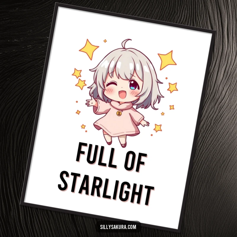 Funny Digital Art Print of a character energetically juggling sparkling stars, perfect for adding cosmic magic and humor to wall decor.