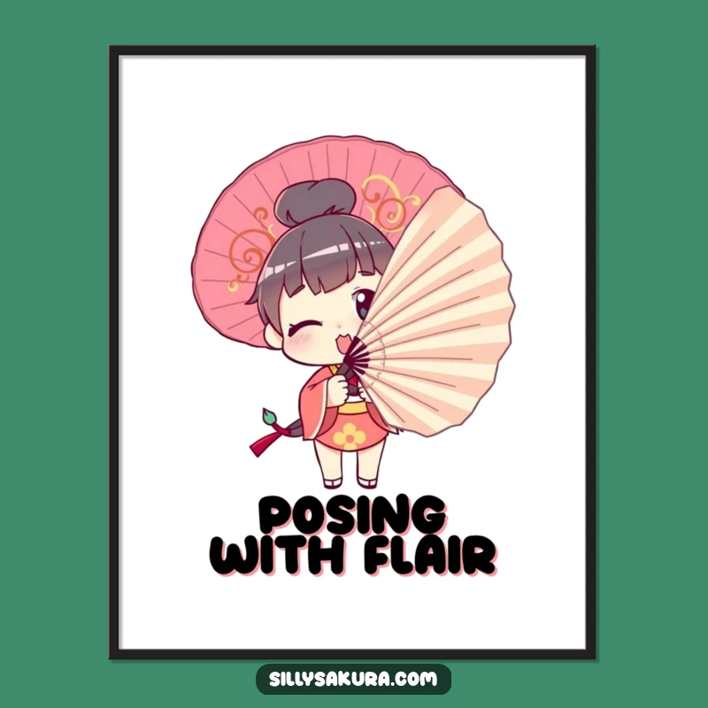 Funny Art Print: Fan Pose Drama, Whimsical Comedic Funny Gift Decor