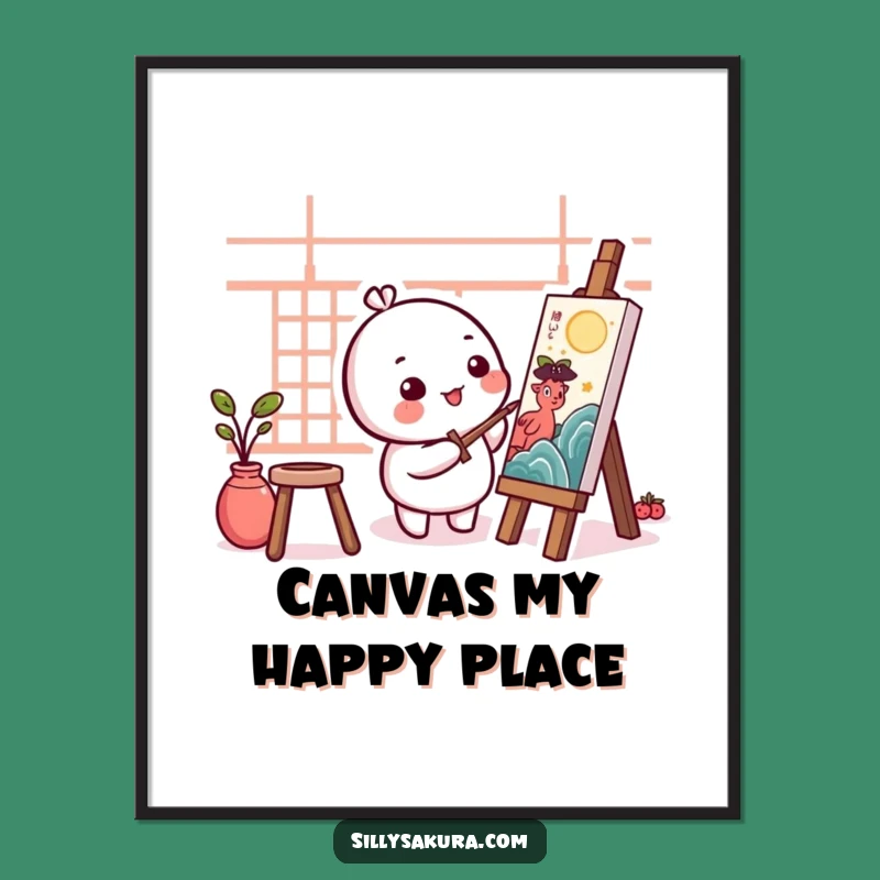 Funny Kawaii Artist Digital Art - Round Character Painting for Instant Decor