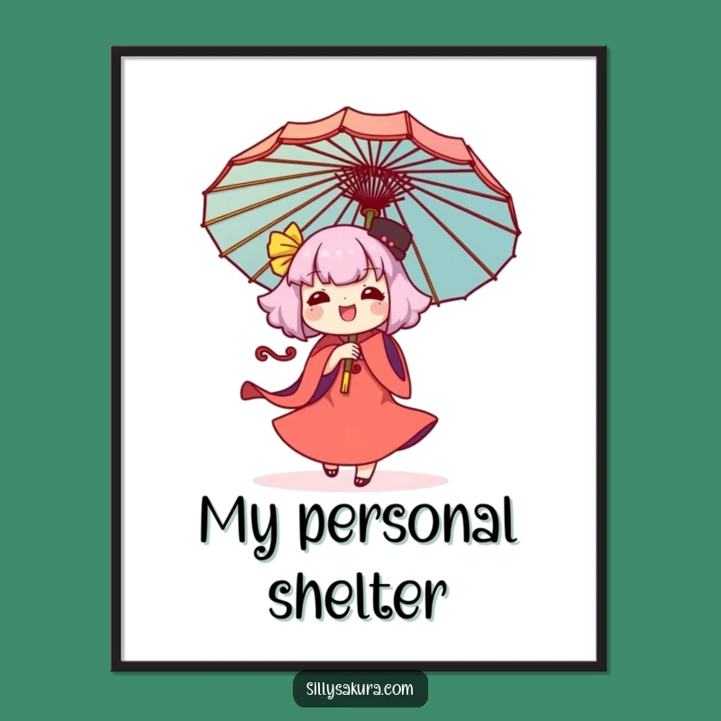 Funny Kawaii Umbrella Twirling Digital Print: Instant Joyful Art, Perfect Gift