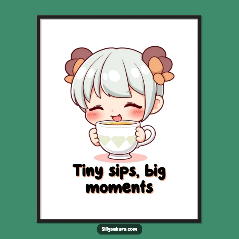 Funny Teacup Sipping Character Digital Art - Playful Decor Gift