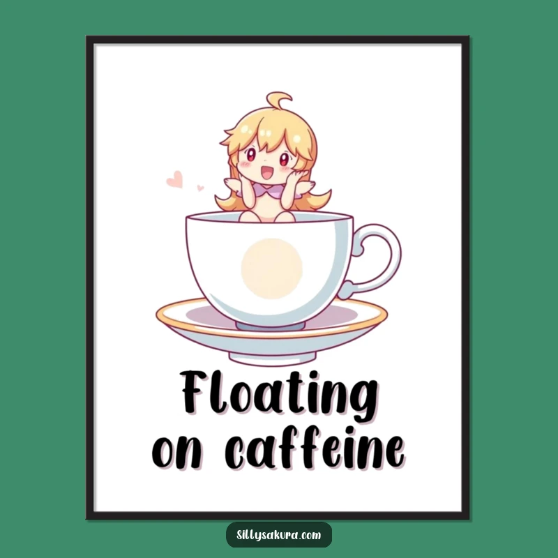 Funny Whimsical Tea Cup Rider Digital Art - Instant Magical Wall Decor