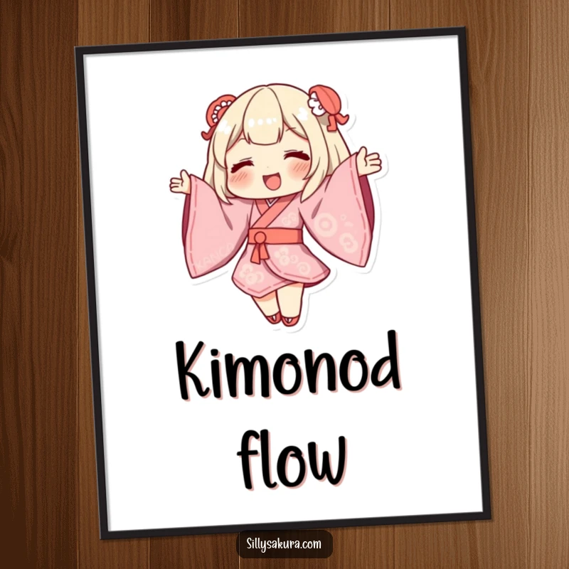 Funny Kimono Digital Art Print of a character dancing with sleeves dramatically billowing, full of movement.