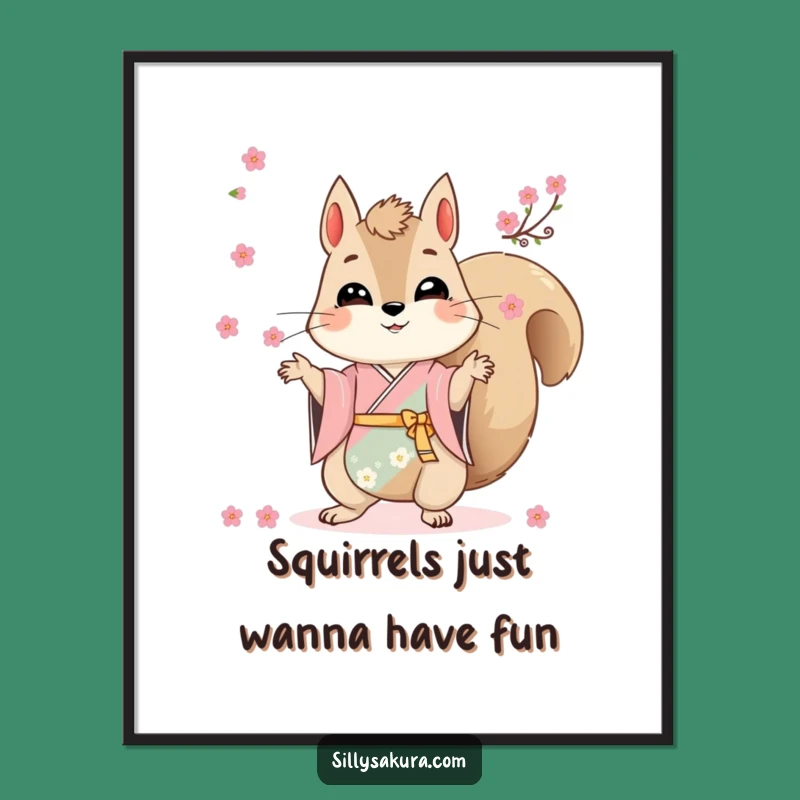Funny Squirrel Kimono Digital Art - Juggling Blossoms Instant Download Gift