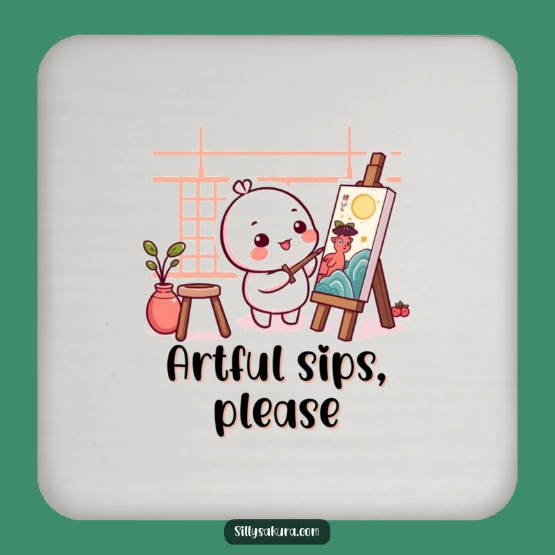Funny Kawaii Artist Drink Coaster - Round Character Painting Protection