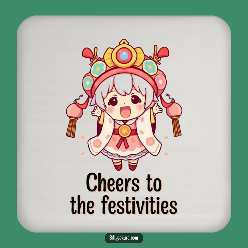 Funny Festival Kawaii Drink Coaster - Festive Character for Surface Protection