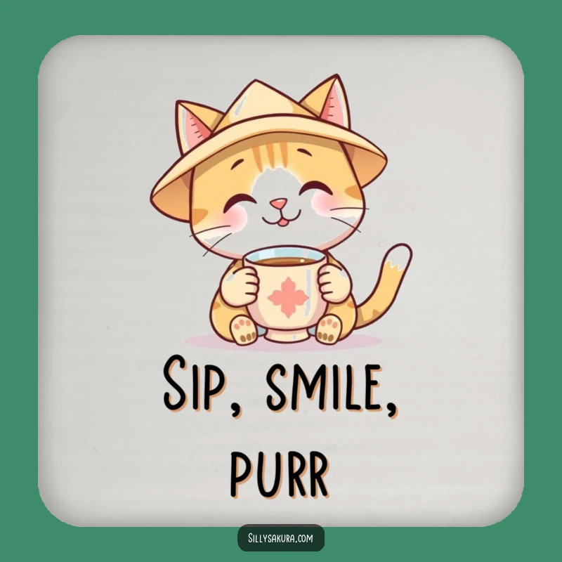 Funny Cat Tea Drink Coaster: Protect Surfaces with Feline Humor