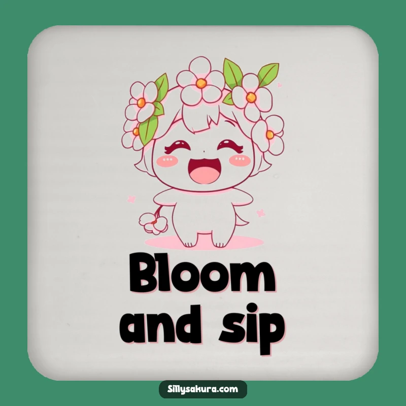 Funny Cherry Blossom Drink Coaster: Charming Flower Character Protector, Sweet Funny Gift