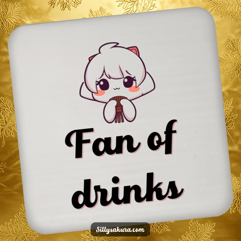 Funny drink coaster featuring a stylized Japanese fan character with a flourish, offering elegant surface protection and humor.