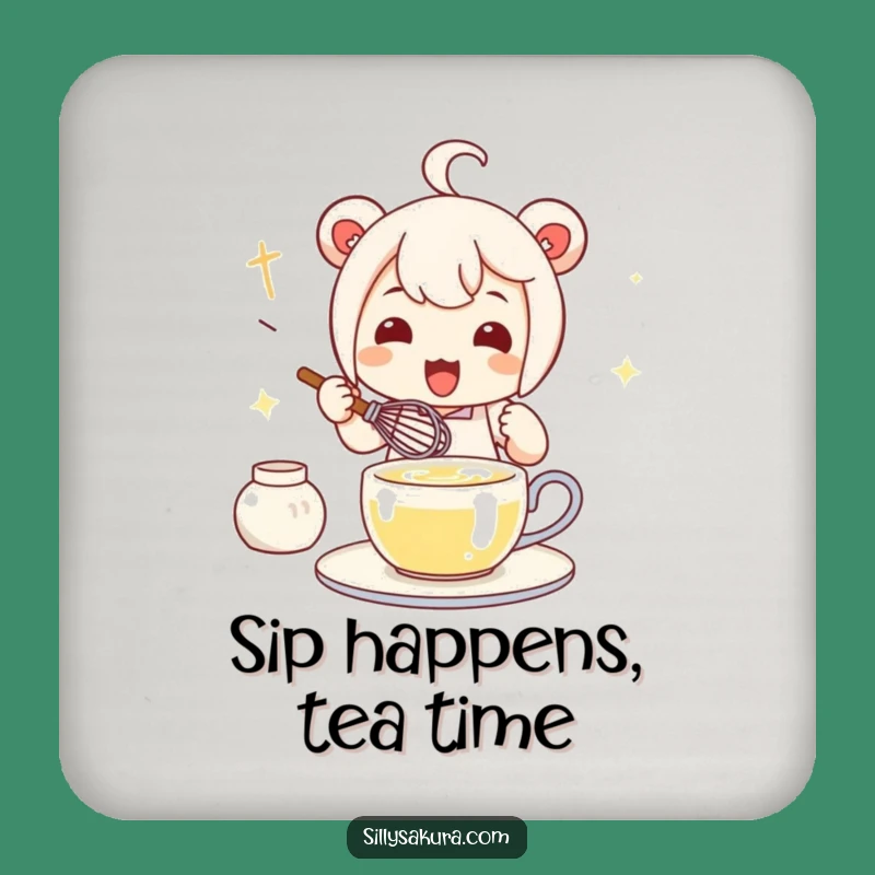 Funny Kawaii Tea Whisk Drink Coaster - Protecting Surfaces with Whisked Charm