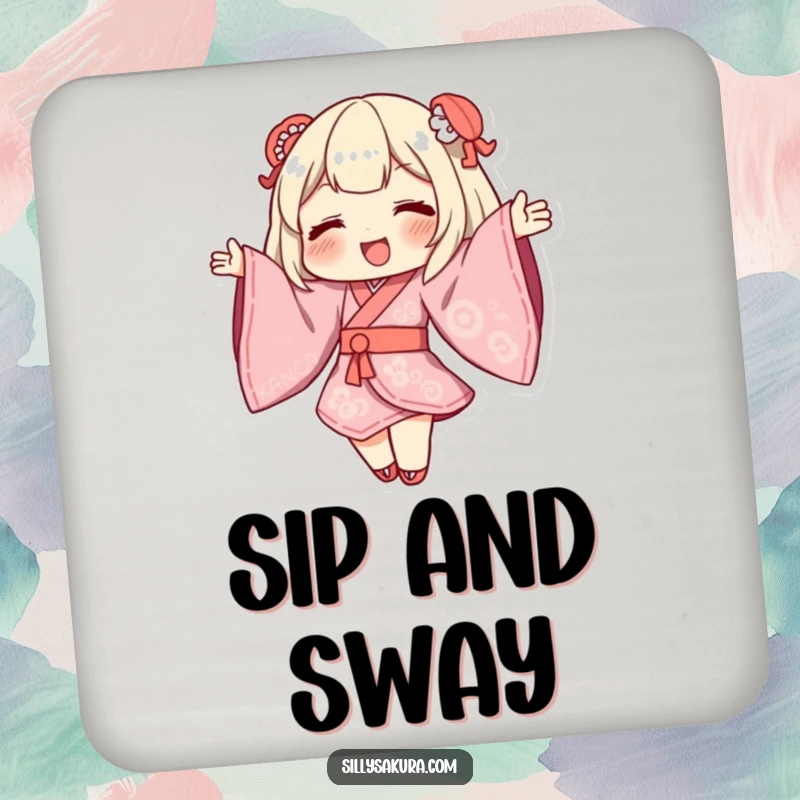 Funny Kimono Coaster with a character dancing, sleeves billowing, adding artistic flair to surfaces.