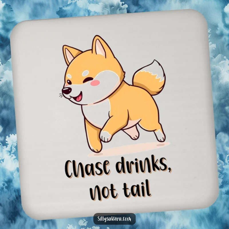 Funny Shiba Inu Coaster: A playful Shiba Inu character chasing its wagging tail, adding humorous and charming protection to surfaces.