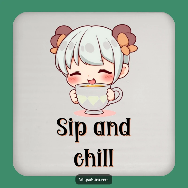 Funny Teacup Sipping Character Coaster - Cute & Protective Gift