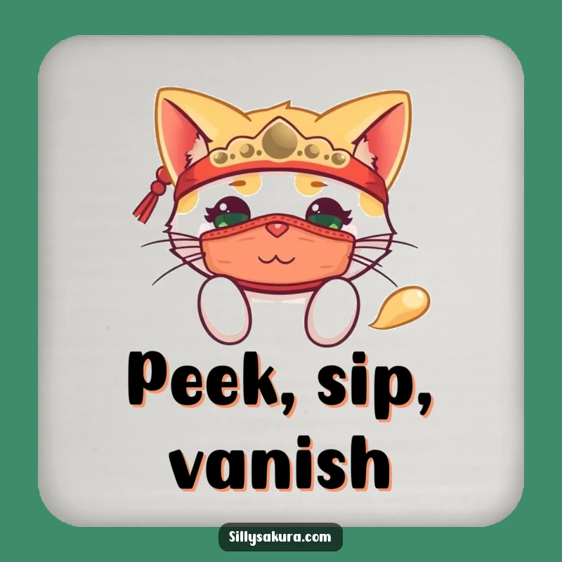 Funny Peeking Cat Mask Coasters: Protect Surfaces - Stylish Funny Gift Set