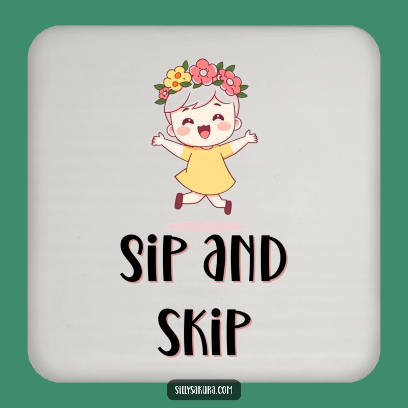 Funny Flower Crown Skip Coaster: Protect Surfaces with Joyful Humor