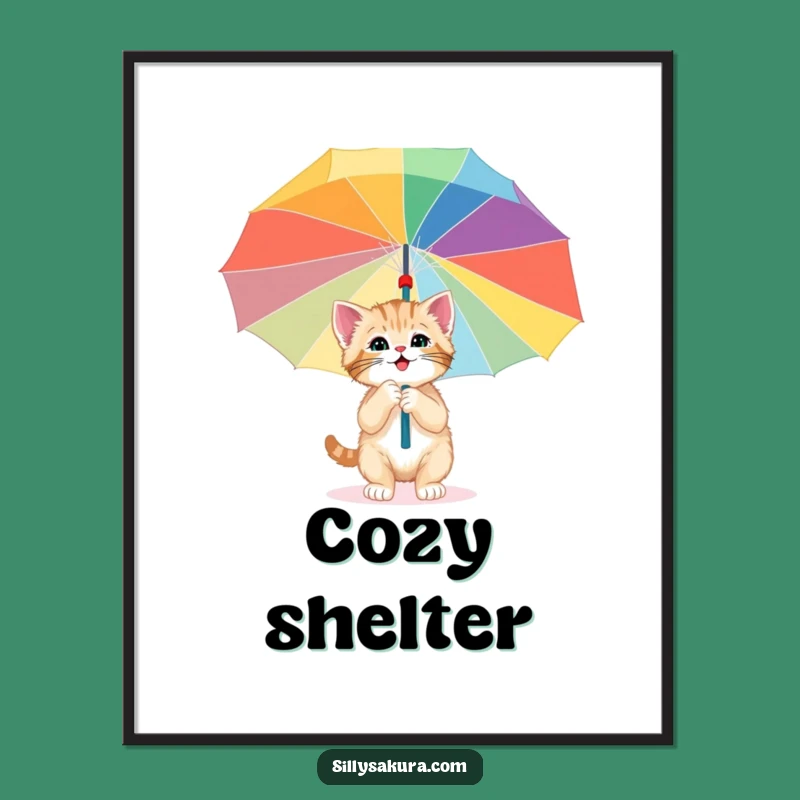 Funny Kitten Umbrella Poster - Whimsical Exploration Art!