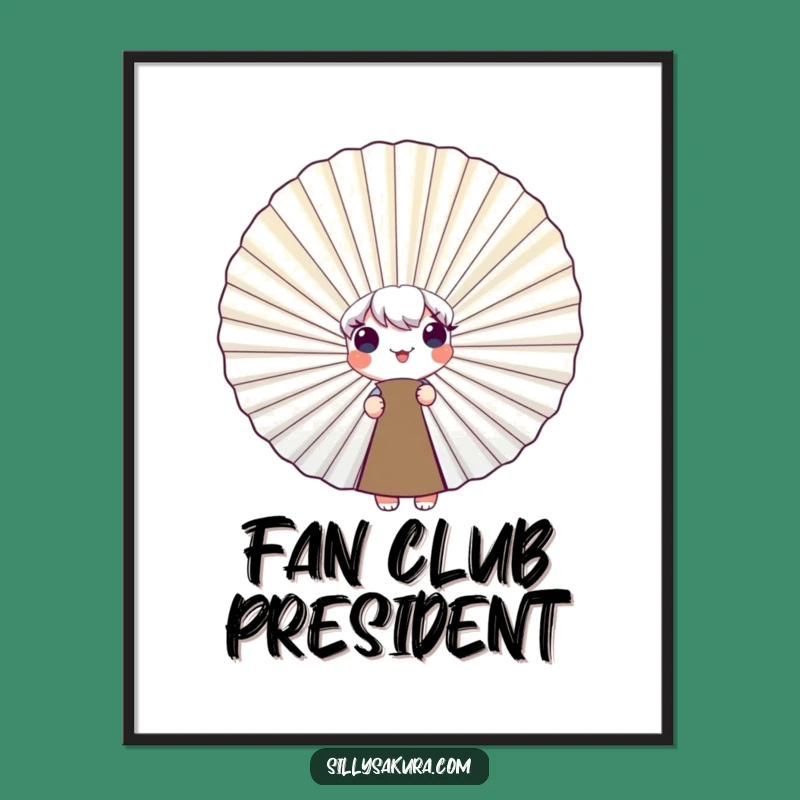 Funny Peeking Fan Character Poster - Adorable Wall Art with Humor
