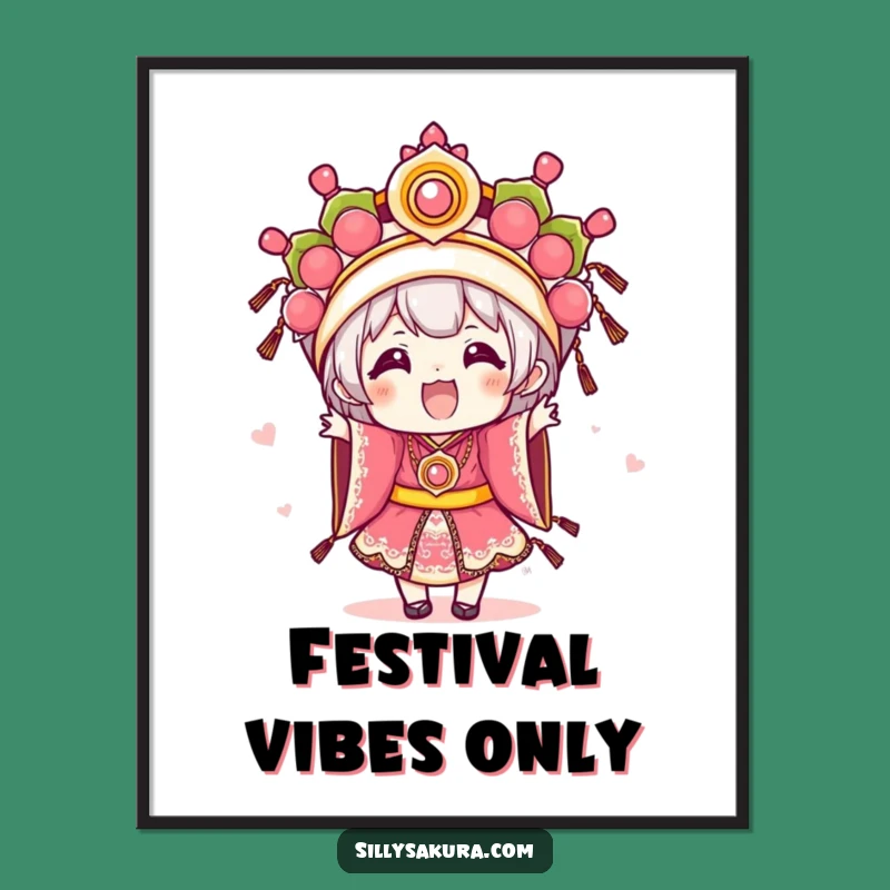 Funny Festival Kawaii Poster: Vibrant Attire Art, Great Gift