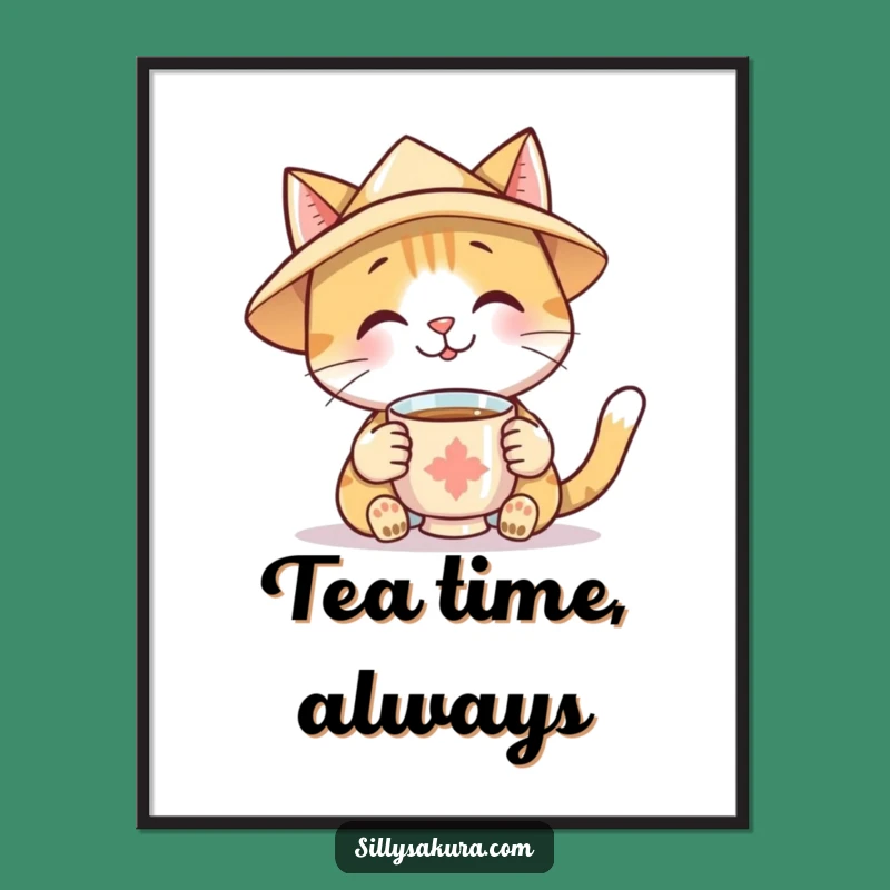 Funny Cat Tea Poster: Charming Wall Art Gift for Feline & Tea Fans