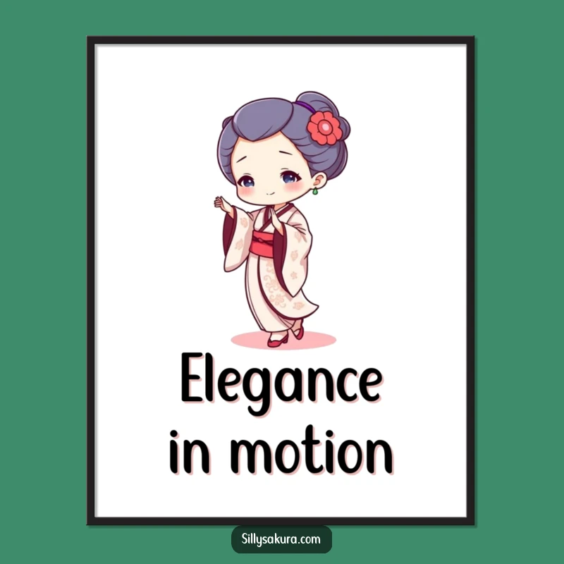 Funny Geisha Dancer Poster: Tiny Japanese Character's Graceful Art for Your Wall!