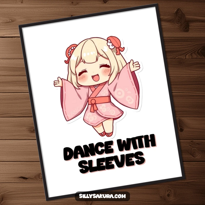 Funny Kimono Poster showing a character in mid-dance with sleeves dramatically billowing, creating a sense of movement.