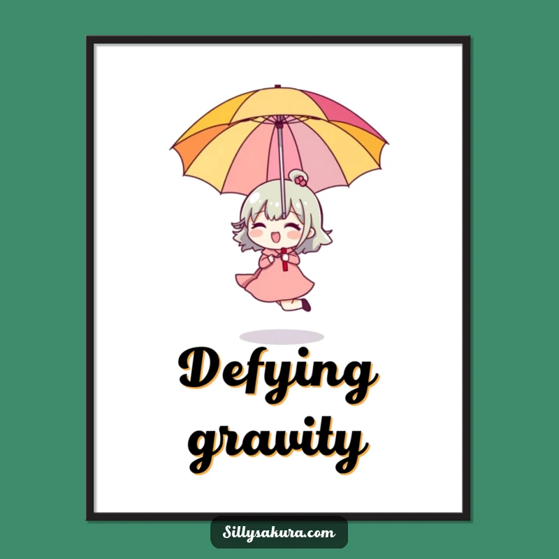 Funny Skipping Character Poster: Upside Down Umbrella Art, Hilarious Decor Gift