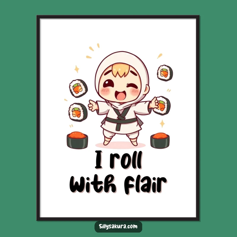 Funny Sushi Juggling Poster: Hilarious Japanese Food Art Print Gift