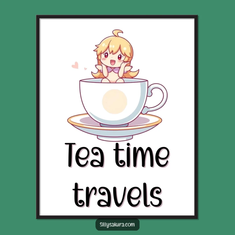 Funny Whimsical Tea Cup Rider Poster - Enchanting Wall Art for Dreamers