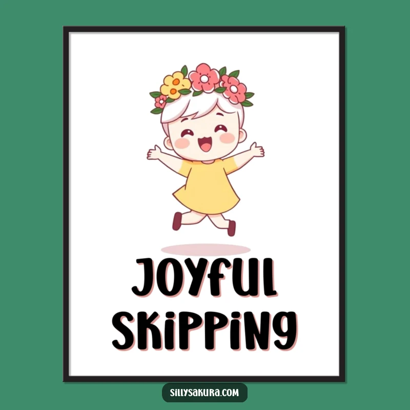 Funny Flower Crown Skip Poster: Cheerful & Humorous Wall Decor