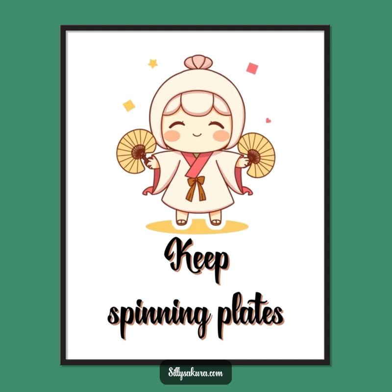 Funny Kokeshi Doll Poster: Whimsical Juggling Character Art for Decor