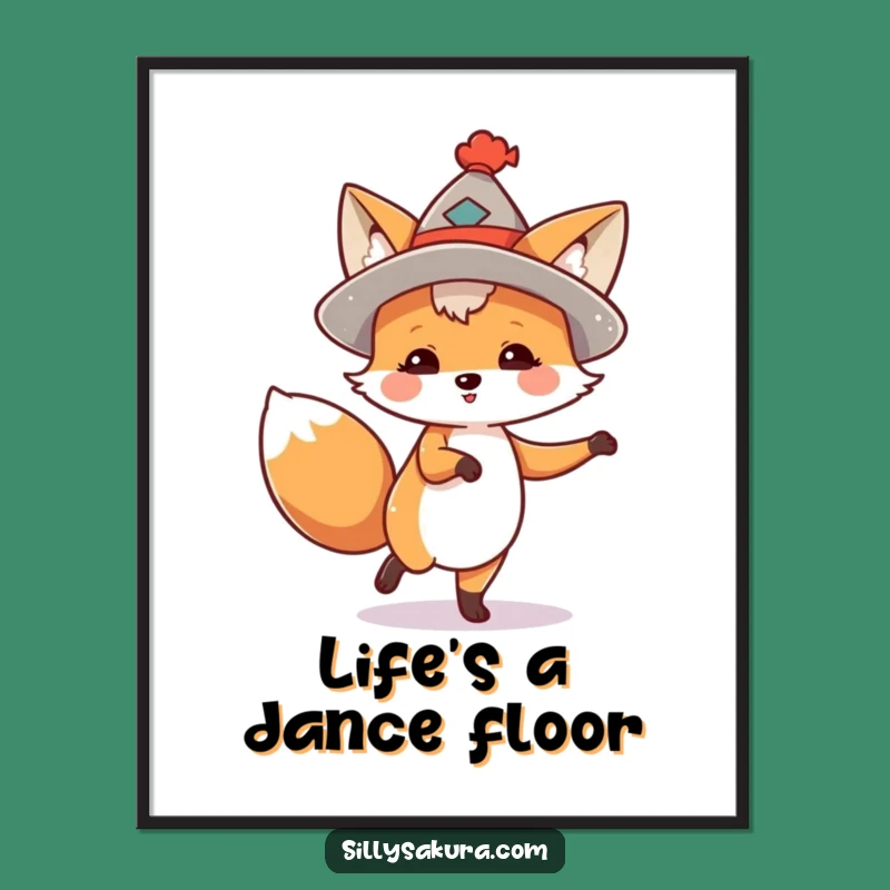 Funny Dancing Fox Poster: Vibrant Hat Fox Art - Whimsical Funny Gift Decor